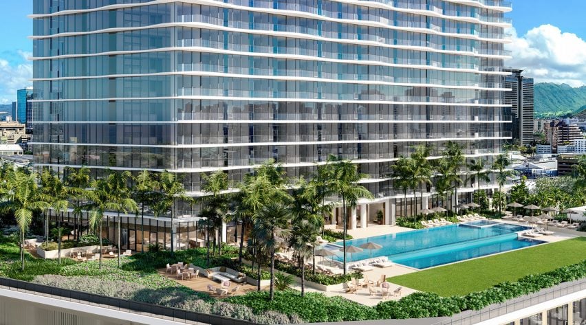 Landscaped terrace on podium