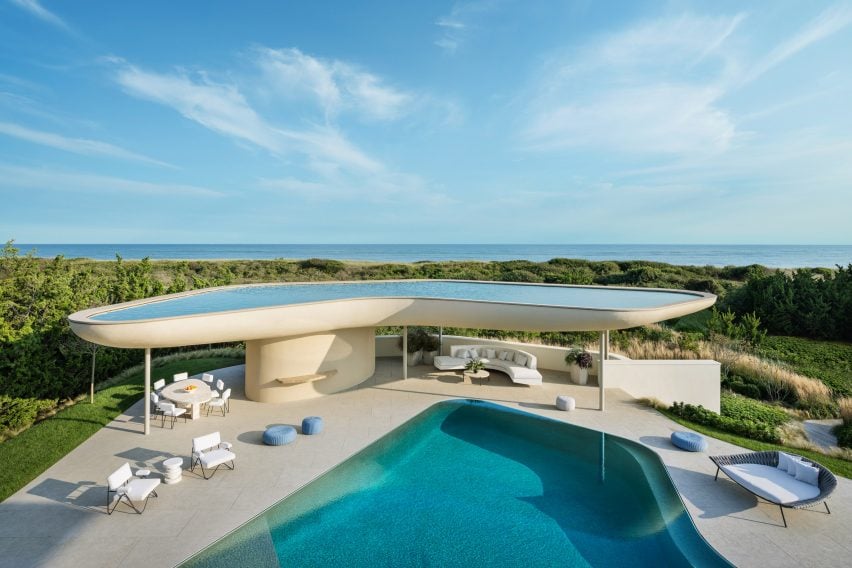 Beach house with curved canopy