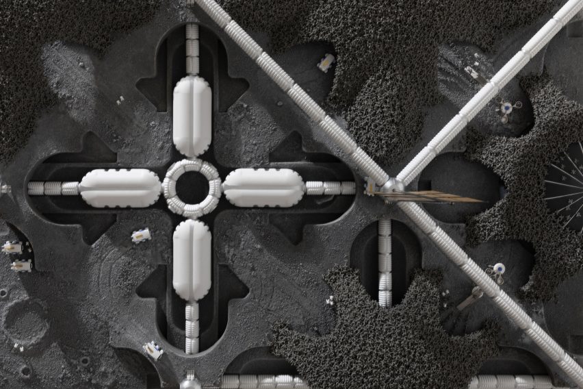 Interlocking lunar base building blocks
