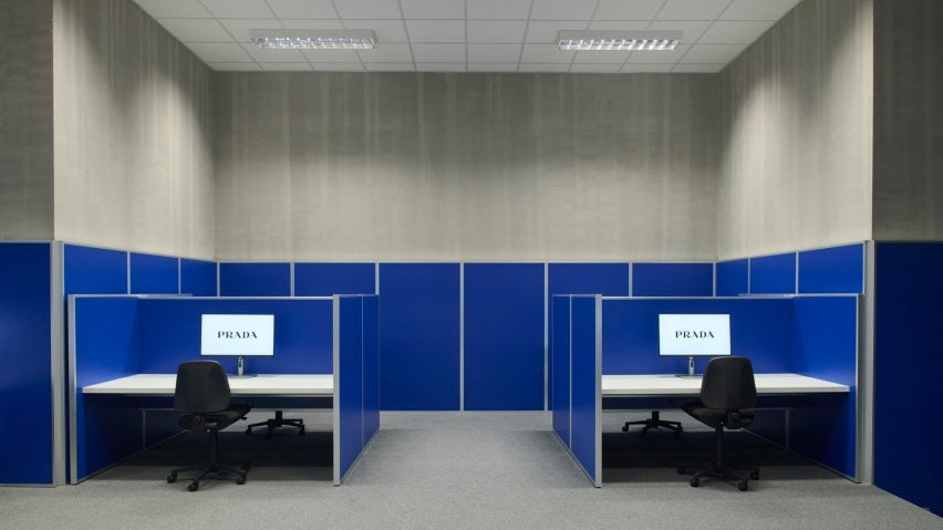 Mock office with blue panels