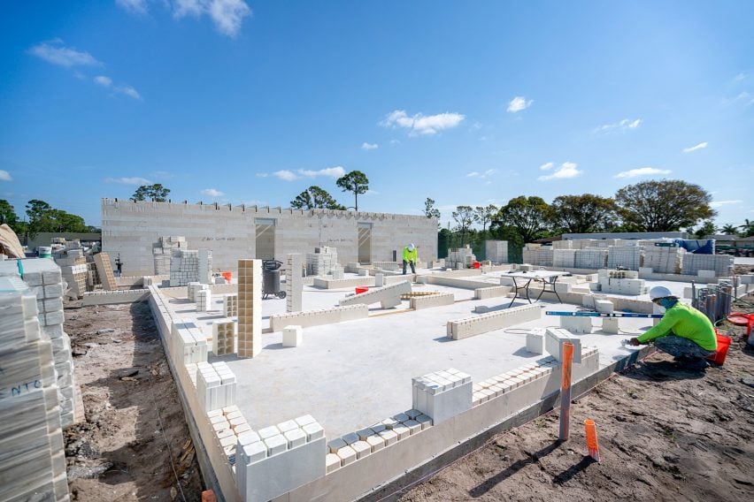 Building foundation created using lego like bricks