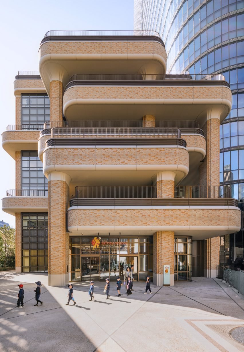 Cascading balconies of The British School in Tokyo in Azabudai Hills by Heatherwick Studio